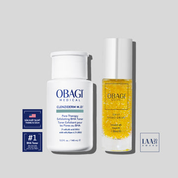 Bộ Đôi Dưỡng Sạch Sâu Đều Màu Da Daily Hydro-Drops Serum & Obagi Clenziderm M.D. Exfoliating BHA Toner