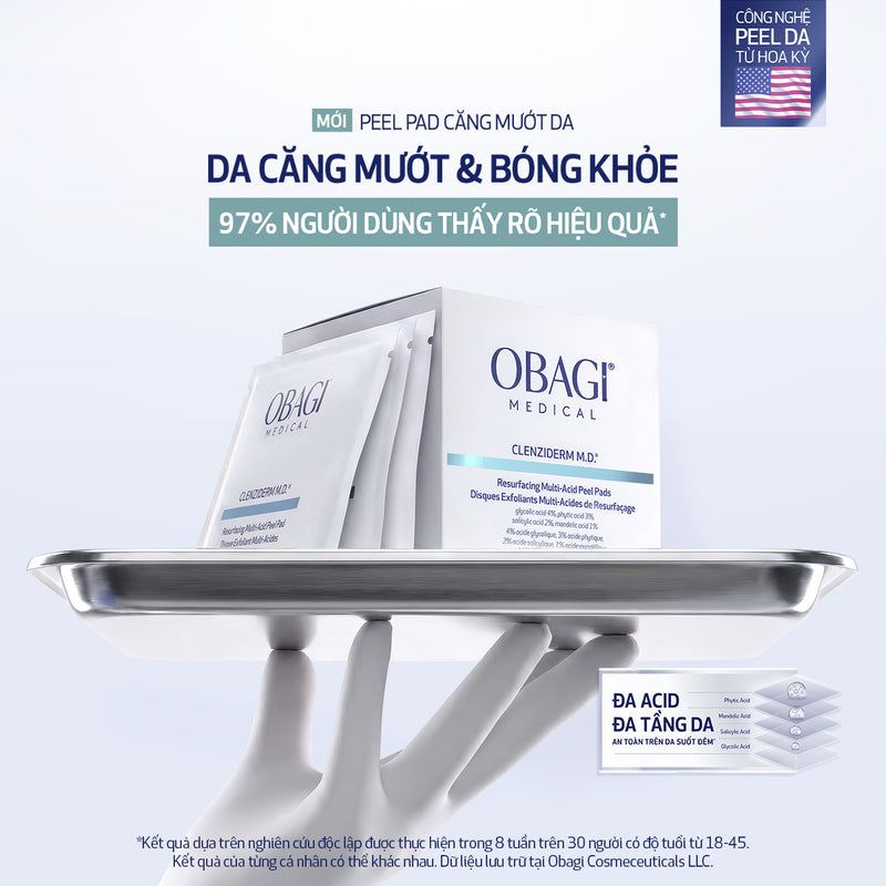 Miếng pad peel da làm sạch tế bào da chết và cải thiện bề mặt căng bóng CLENZIDERM M.D.® RESURFACING MULTI-ACID (30 miếng)