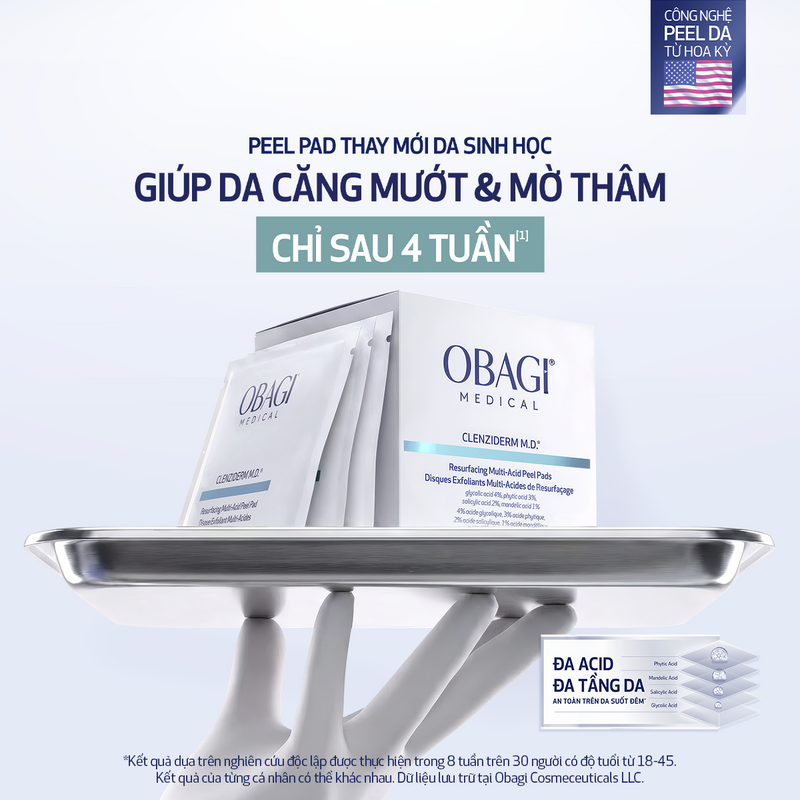 [FLASH SALE] Hộp 30 Miếng pad peel da làm sạch tế bào da chết và cải thiện bề mặt căng bóng CLENZIDERM M.D.® RESURFACING MULTI-ACID (30 miếng)