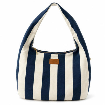 [GIFT] Túi xách Hobo Canvas kẻ sọc - Xanh Navy