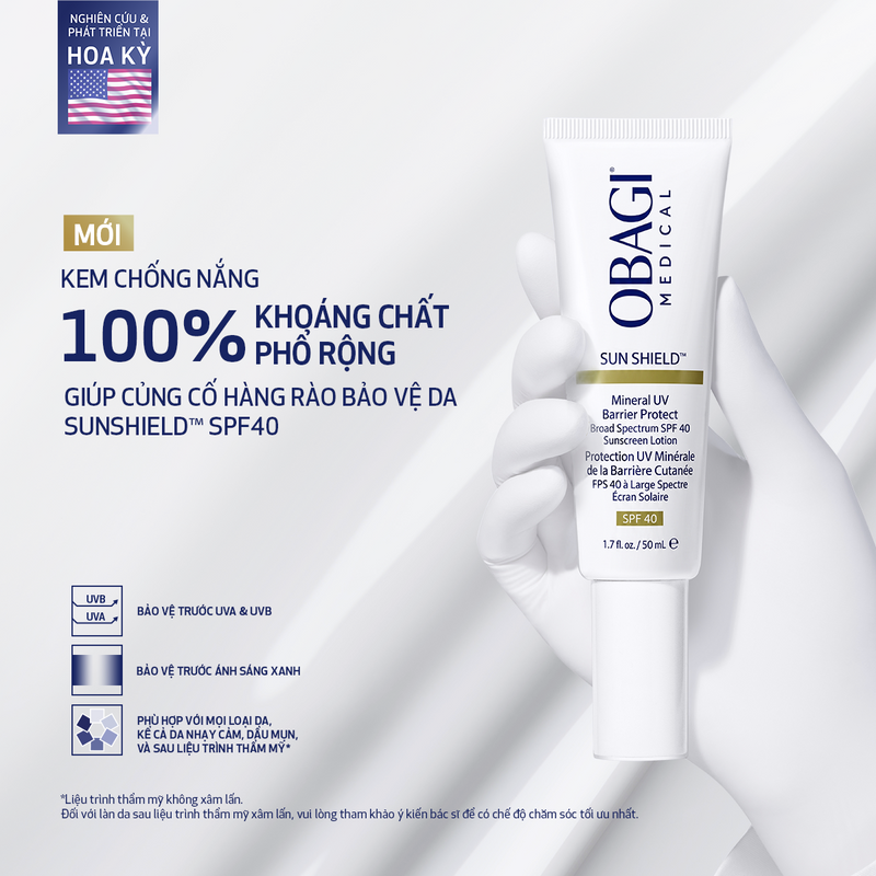 Kem Chống Nắng 100% Khoáng Chất Phổ Rộng Giúp Củng Cố Hàng Rào Bảo Vệ Da Obagi Medical Sunshield™ SPF40
