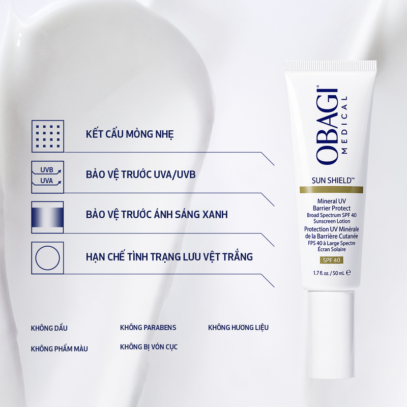 Kem Chống Nắng 100% Khoáng Chất Phổ Rộng Giúp Củng Cố Hàng Rào Bảo Vệ Da Obagi Medical Sunshield™ SPF40