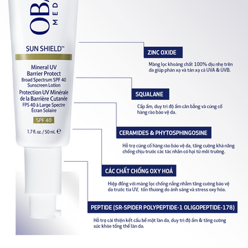 Kem Chống Nắng 100% Khoáng Chất Phổ Rộng Giúp Củng Cố Hàng Rào Bảo Vệ Da Obagi Medical Sunshield™ SPF40