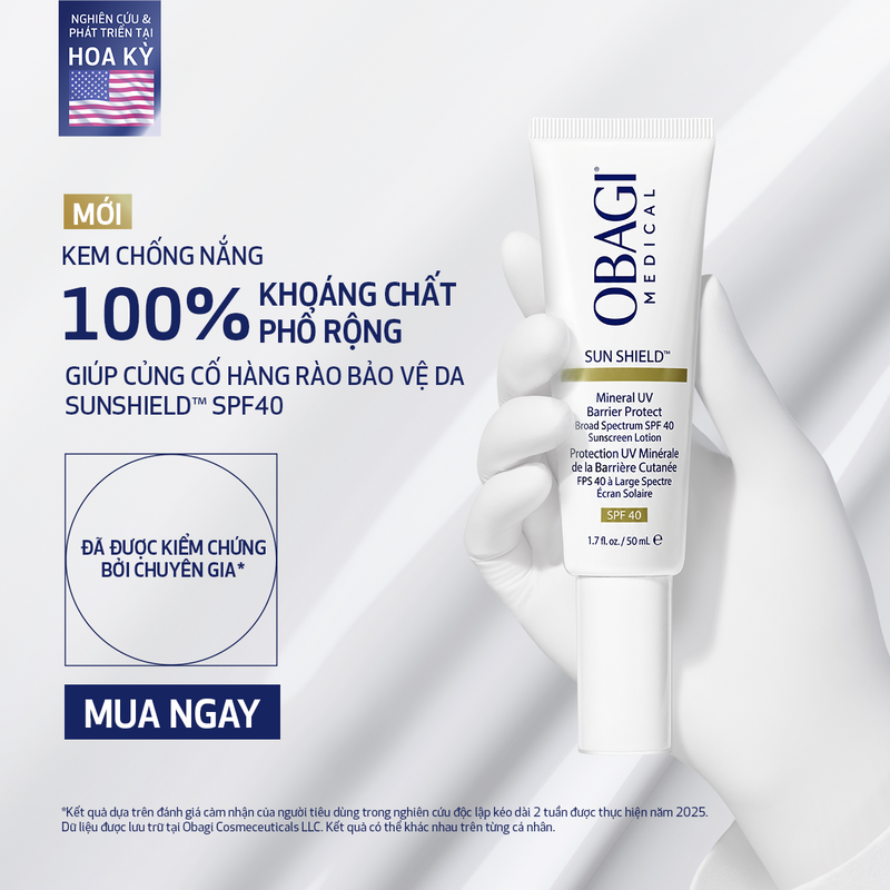 Kem Chống Nắng 100% Khoáng Chất Phổ Rộng Giúp Củng Cố Hàng Rào Bảo Vệ Da Obagi Medical Sunshield™ SPF40